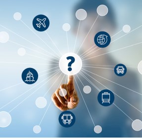 image of a hand touching a question mark connected to other icons