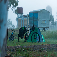 Bicycles near water tower