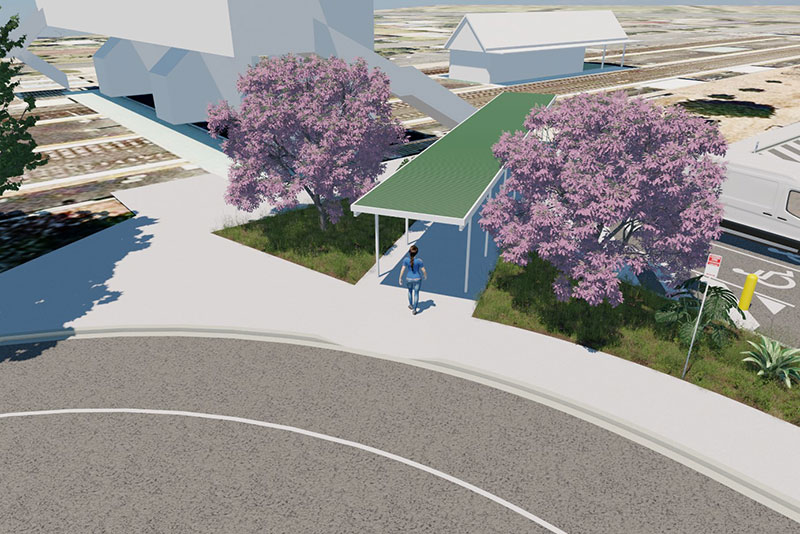 Artist impression of Bald Hills train station park ‘n’ ride upgrade covered walkway.