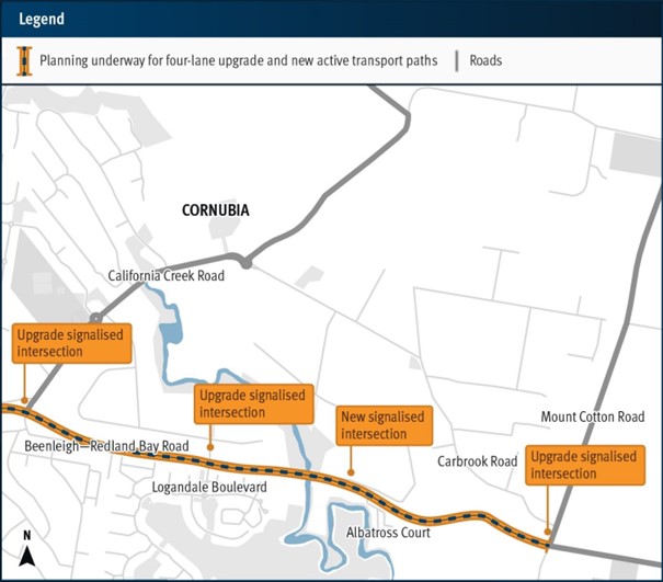 Beenleigh–Redland Bay Road, California Creek Road to Mount Cotton Road upgrade map