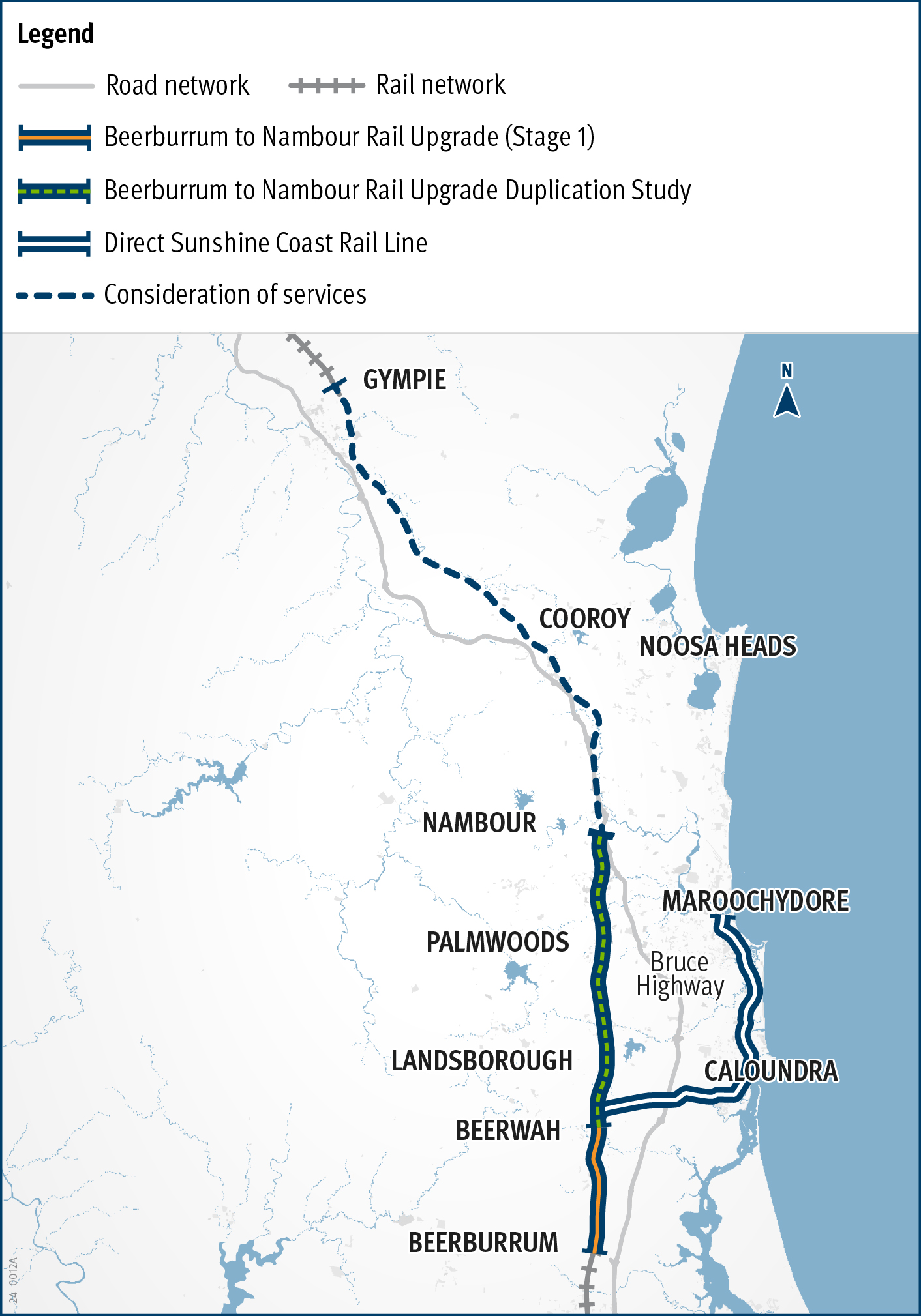 map showing location of Beerburrum to Nambour Rail Upgrade Duplication Study 