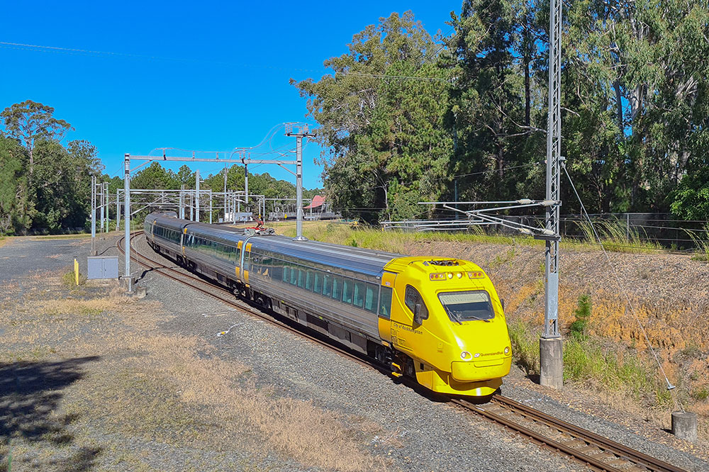 Beerburrum Road overbridge looking back toward Beerburrum station in 2021