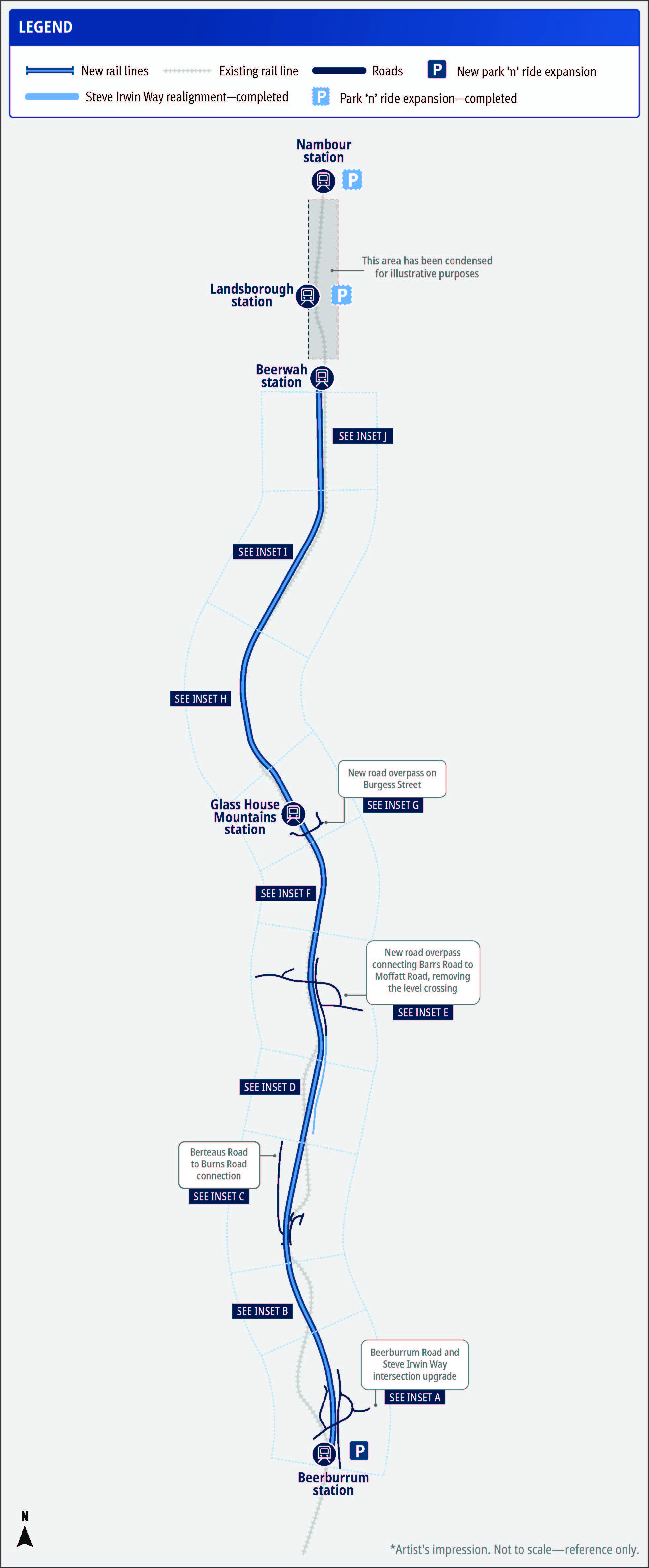 Beerburrum to Nambour rail update Stage 1 project map