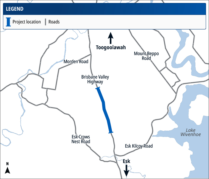 Brisbane Valley Highway Pavement Strengthening location map.