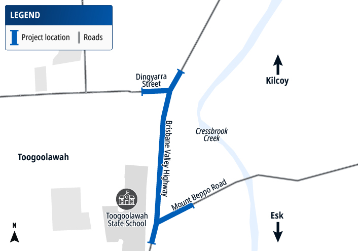 Dingyarra Street and Mount Beppo Road intersections, Toogoolawah project map.