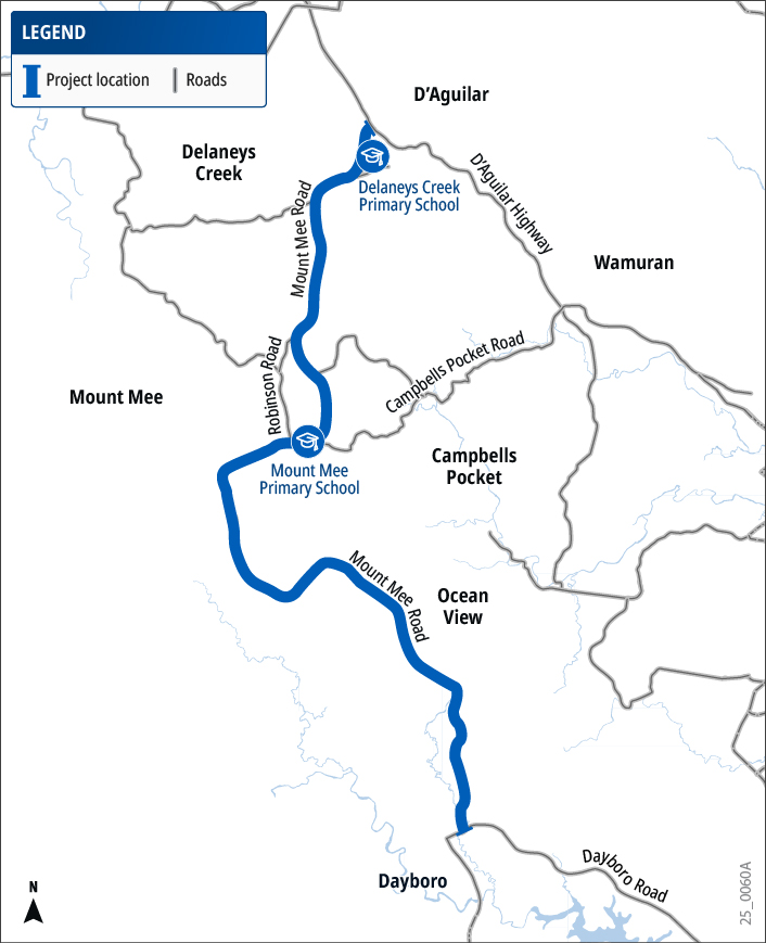 Brisbane Woodford Road Mount Mee Road Dayboro to DAguilar planning project map.