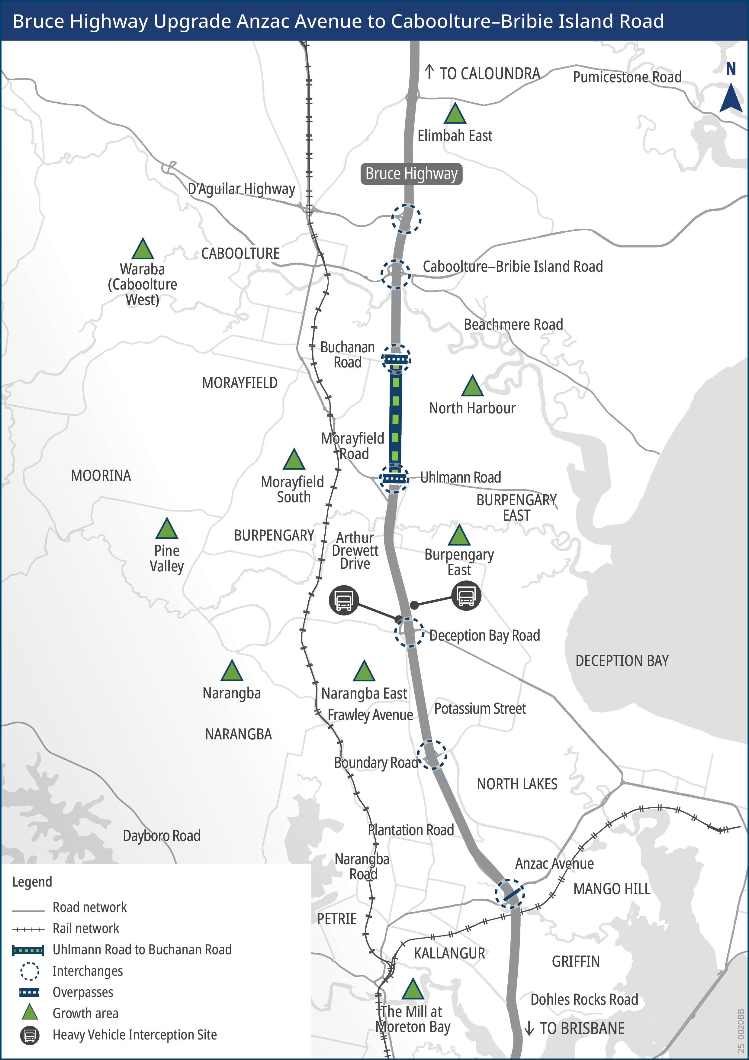 Bruce Highway (Brisbane - Gympie), Uhlmann Road to Buchanan Road upgrade project map