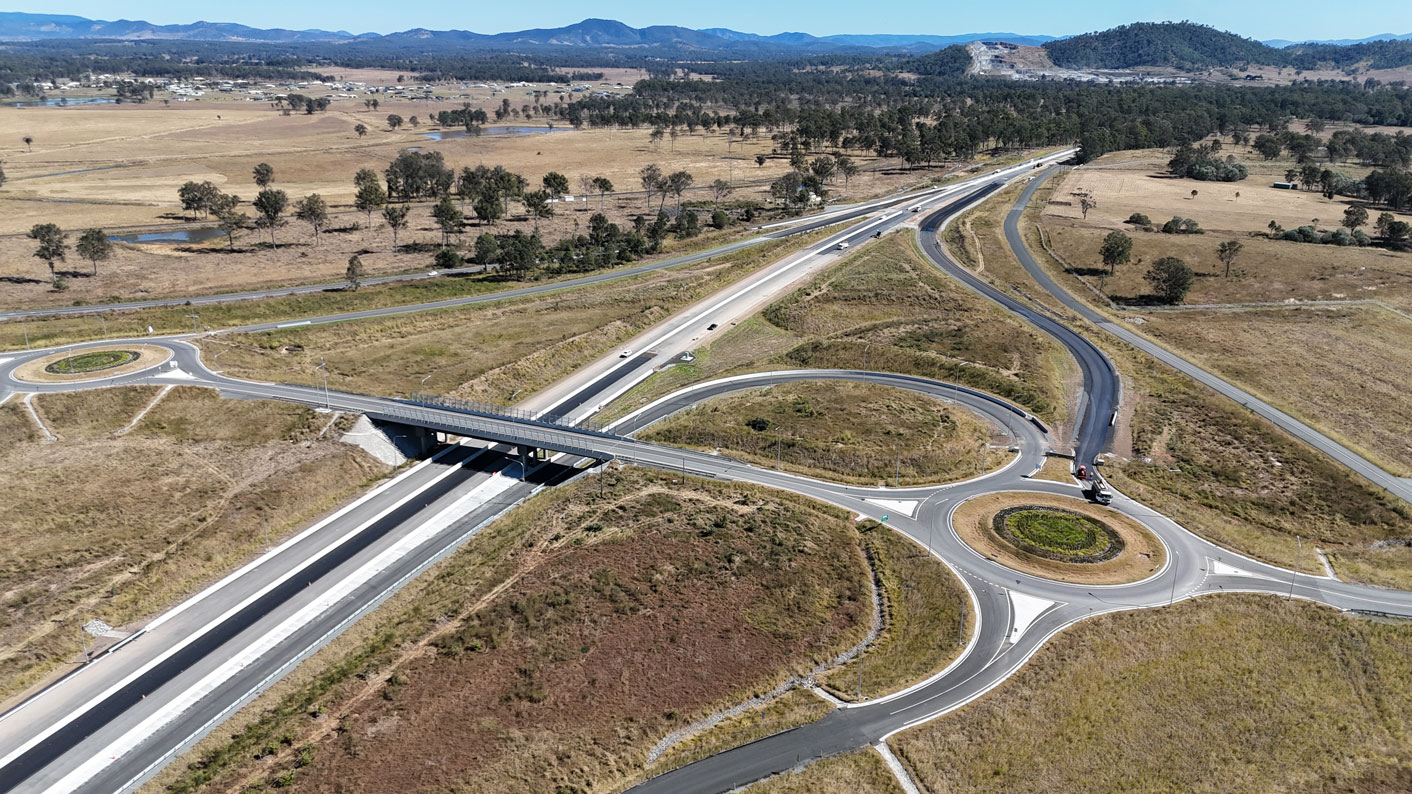 Aerial image of Gympie Bypass New Curra interchange looking north