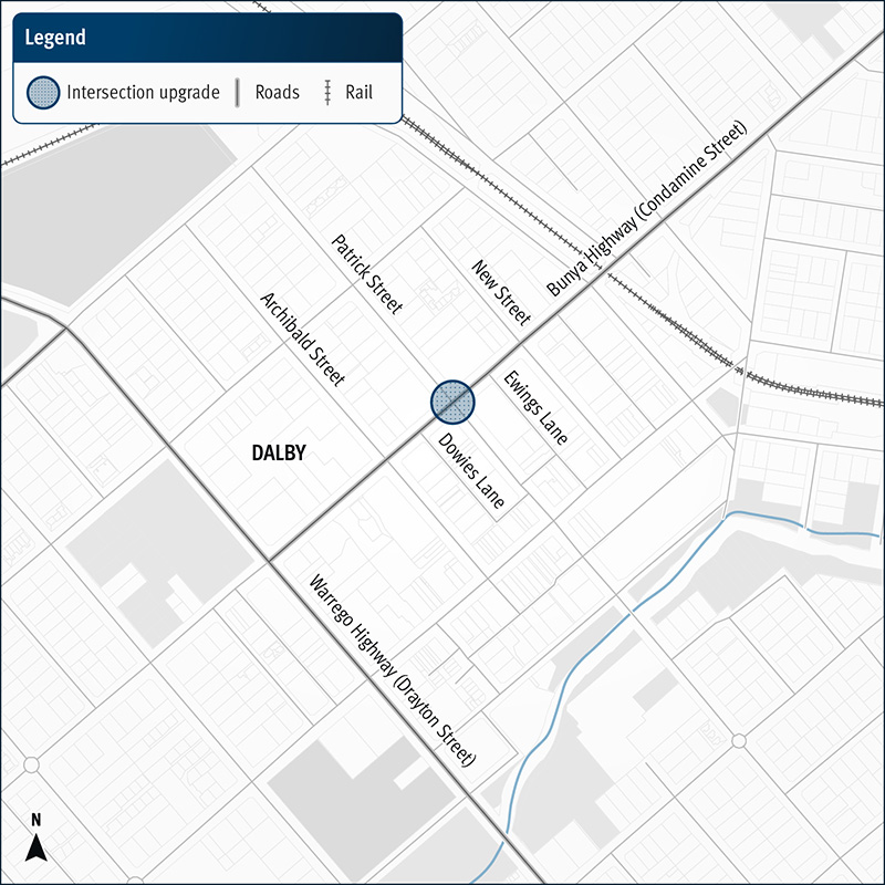 Map of the project area where safety designs to improve safety at the intersection will be investigated.