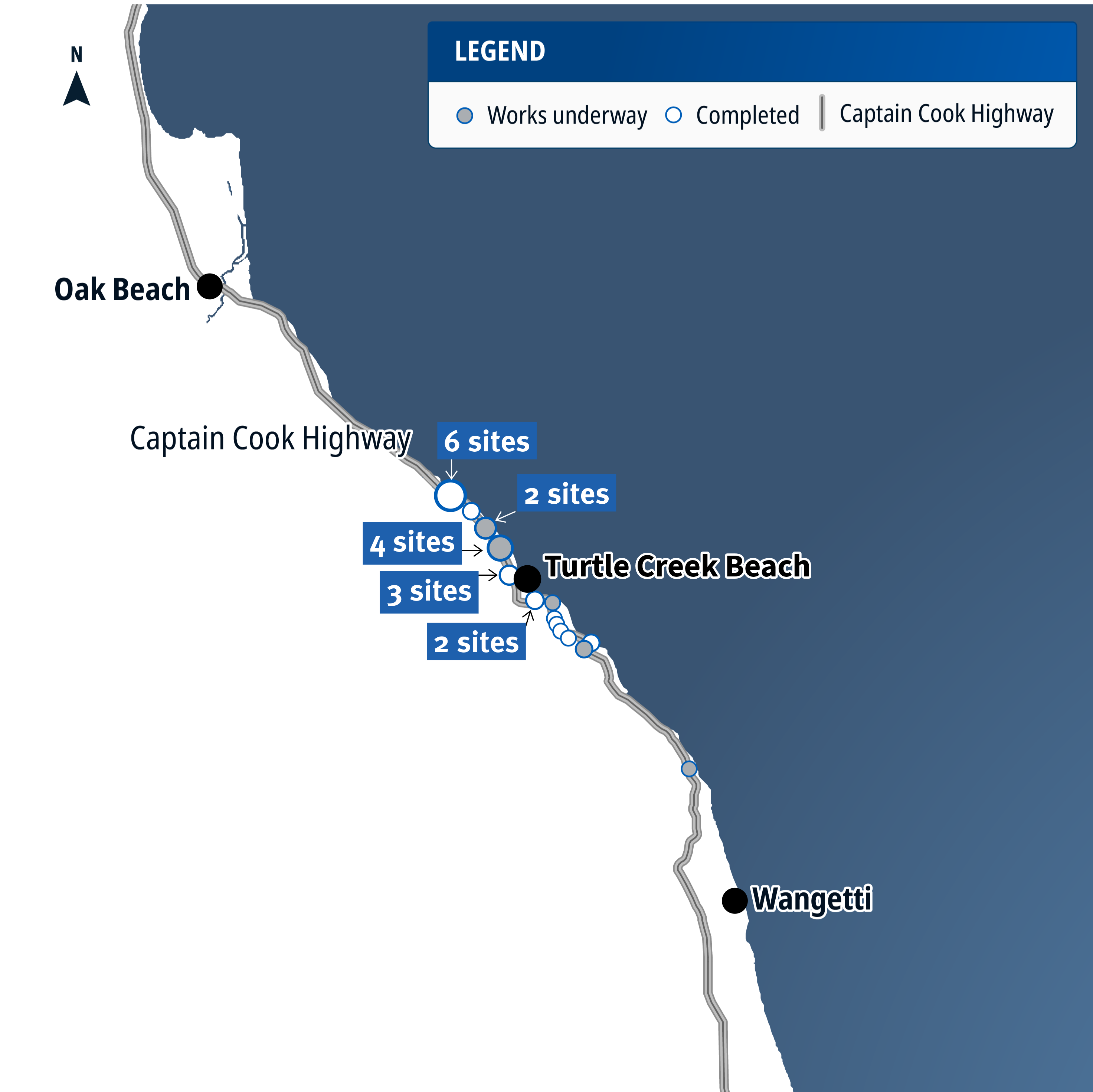 Captain Cook Highway cyclone reconstruction works northern sites map