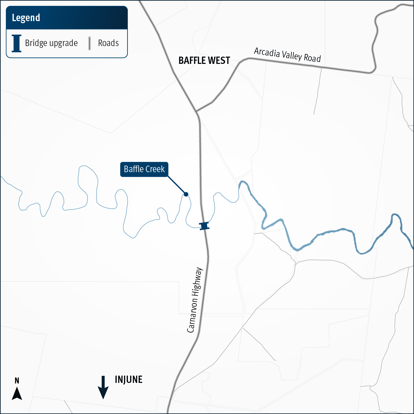 Carnarvon Highway Injune Rolleston Baffle Creek bridge upgrade project location map