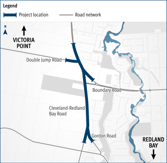 Cleveland Redland Bay Road Anita Street to Giles Road duplicate lanes project map