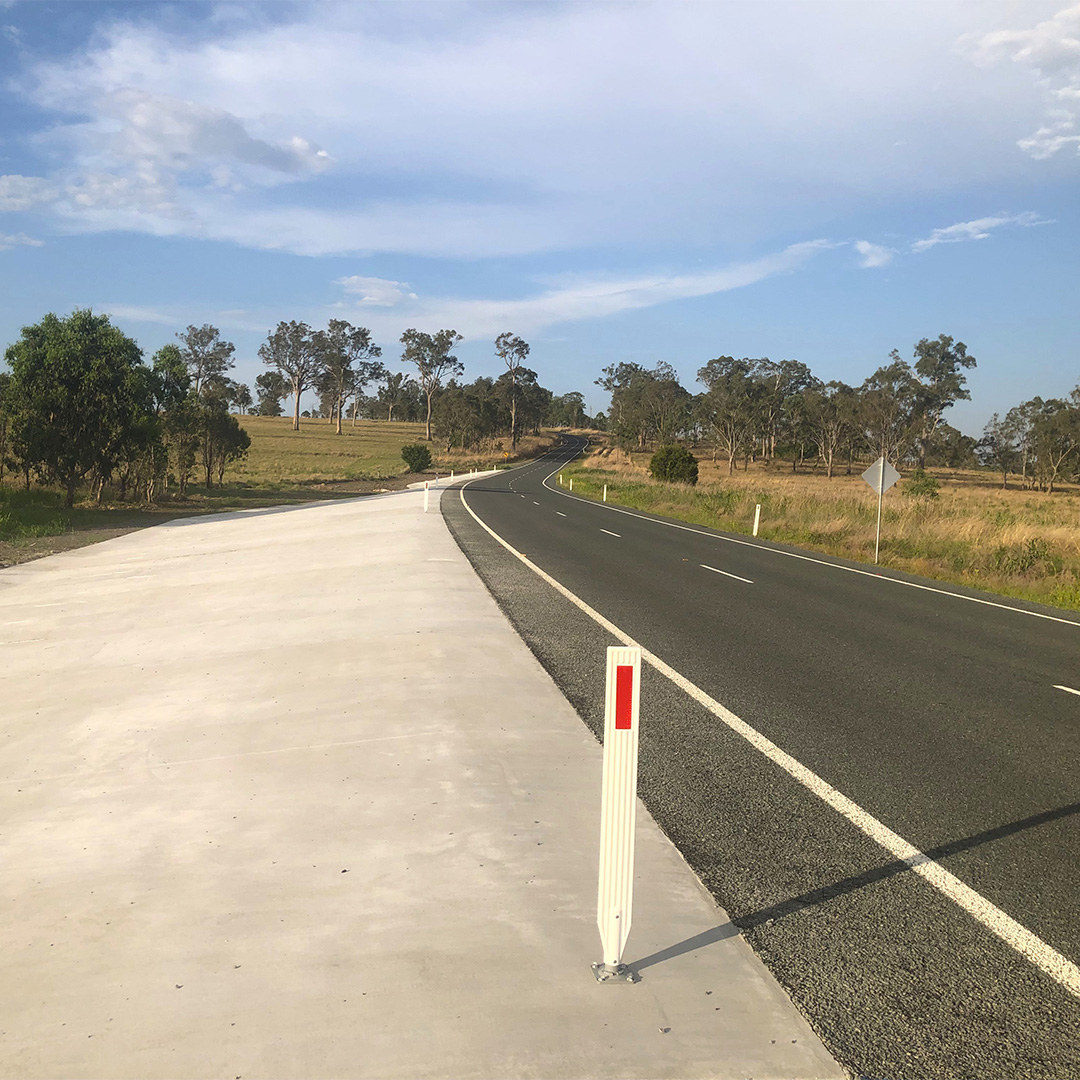 Burnett Highway (Nanango–Goomeri) concrete batter protection after construction.
