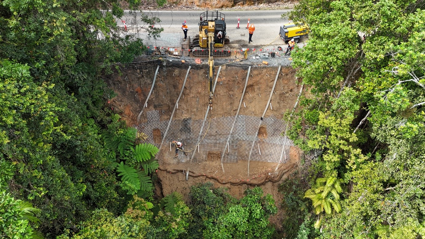 Aerial view of the work being carried out on site 3 on the Gillies Range Road.