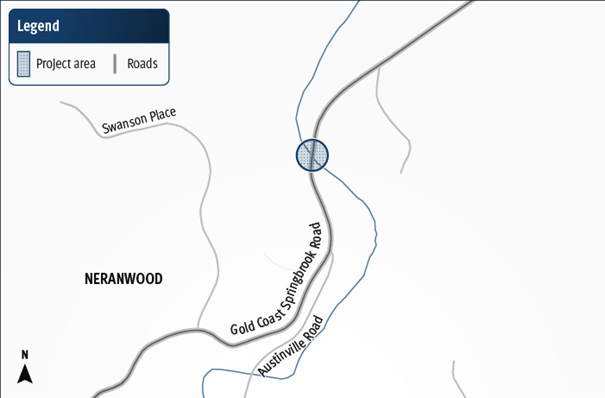 Gold Coast - Springbrook Road, Austinville, upgrade causeway project map