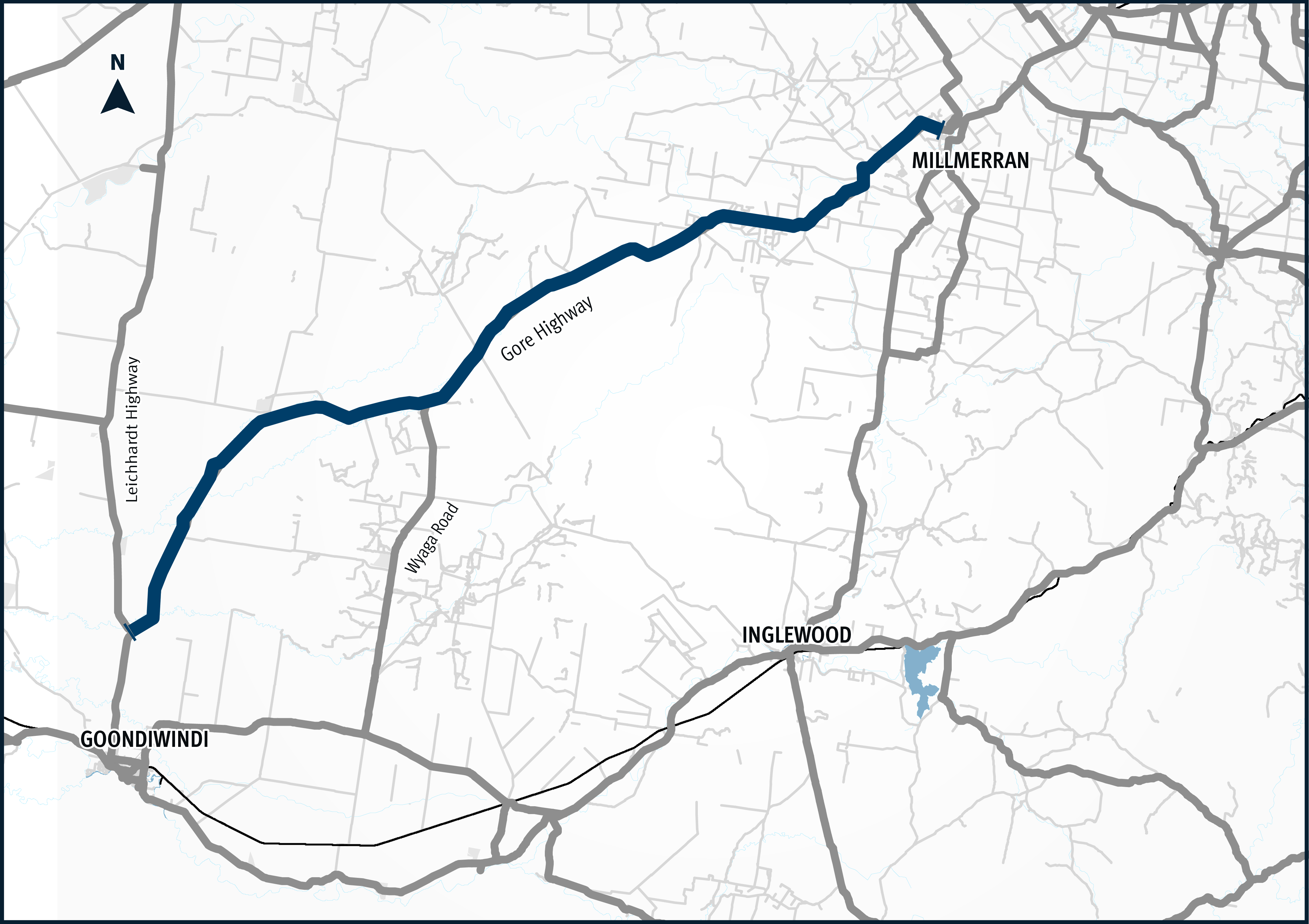 Gore Highway Millmerran Goondiwindi improve safety project map.