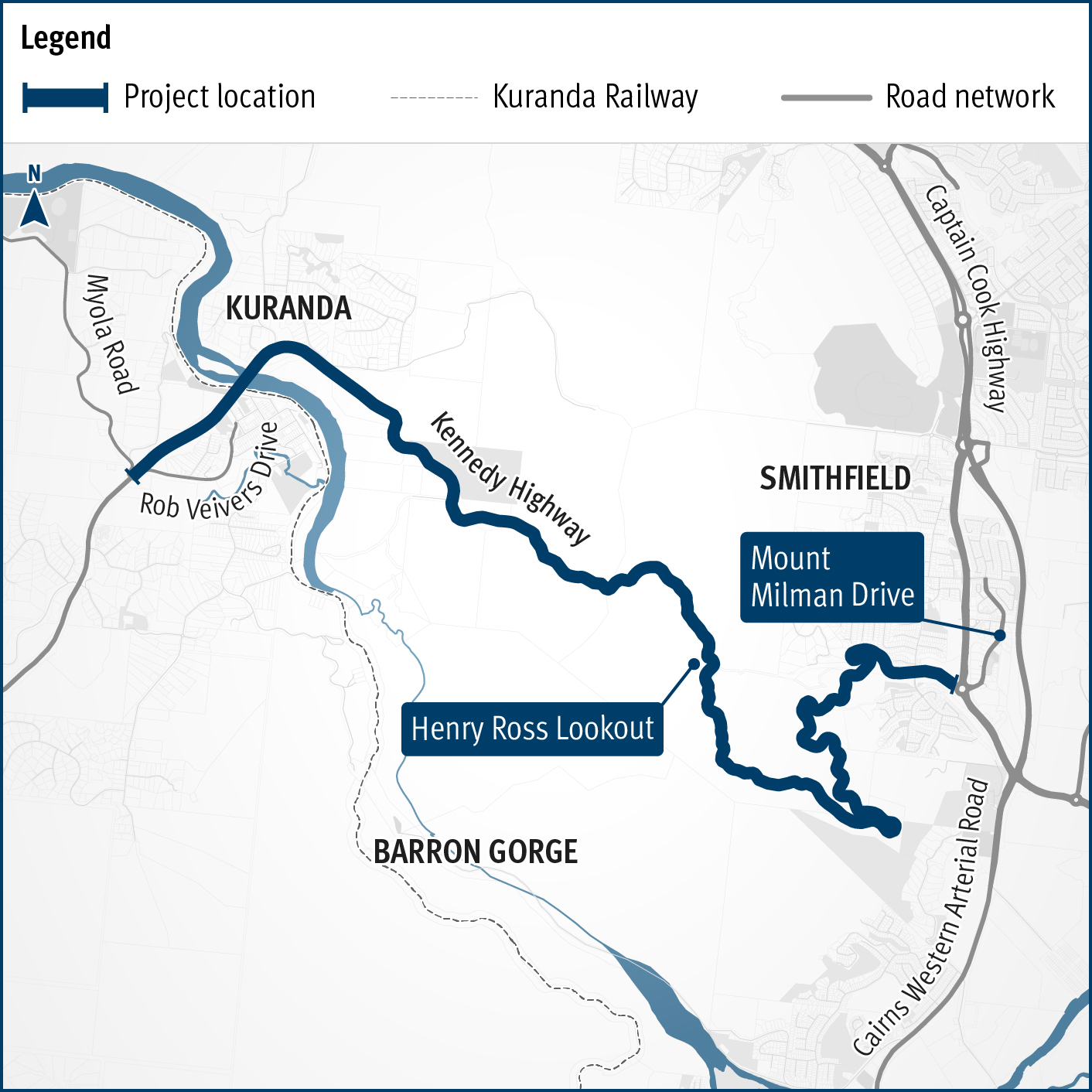 Kuranda Range Road safety and resilience upgrades project location map