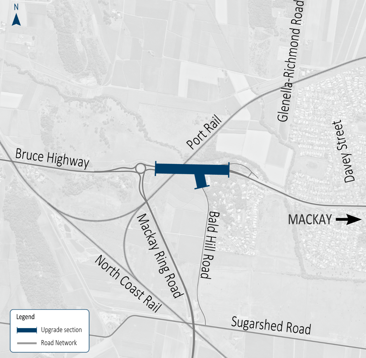 Map showing the location of the Mackay Ring Road to Bald Hill Road Connection