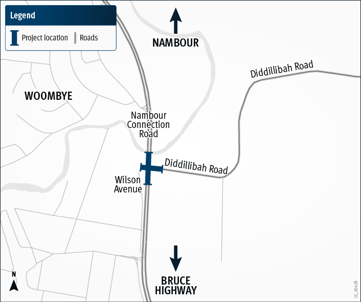 Nambour Connection Road and Diddillibah Road intersection, improve safety project map