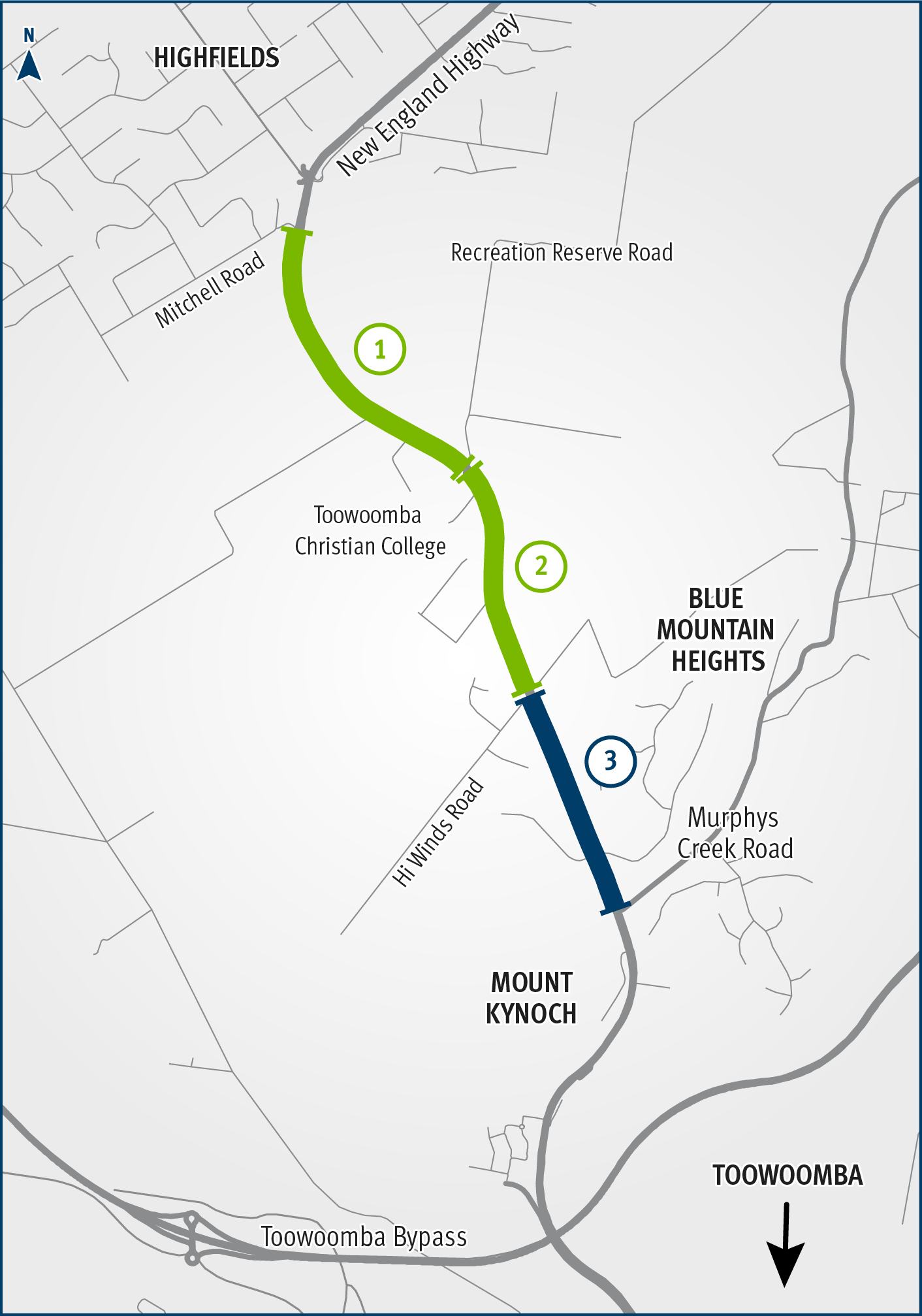 New England Highway Cycleway Highfields to Toowoomba CBD location map