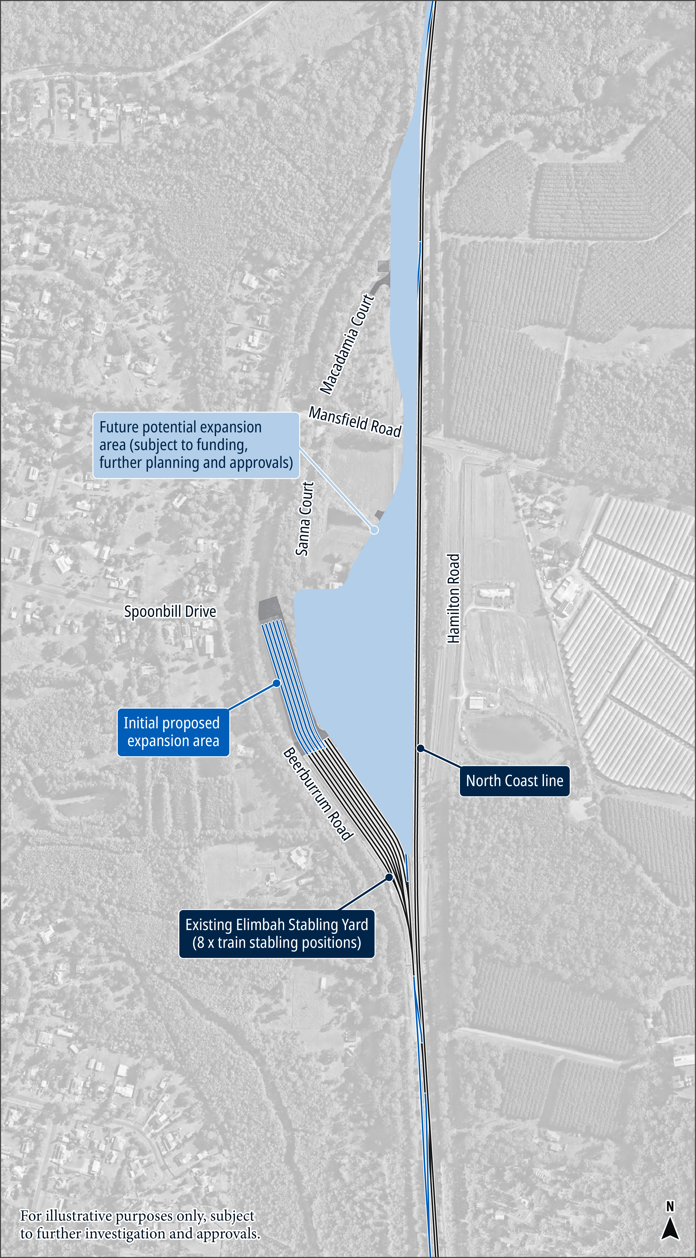 The map shows the layout of the initial proposed expansion area to the north of the existing facility, and a future potential expansion area to the east and north-east of the existing facility.