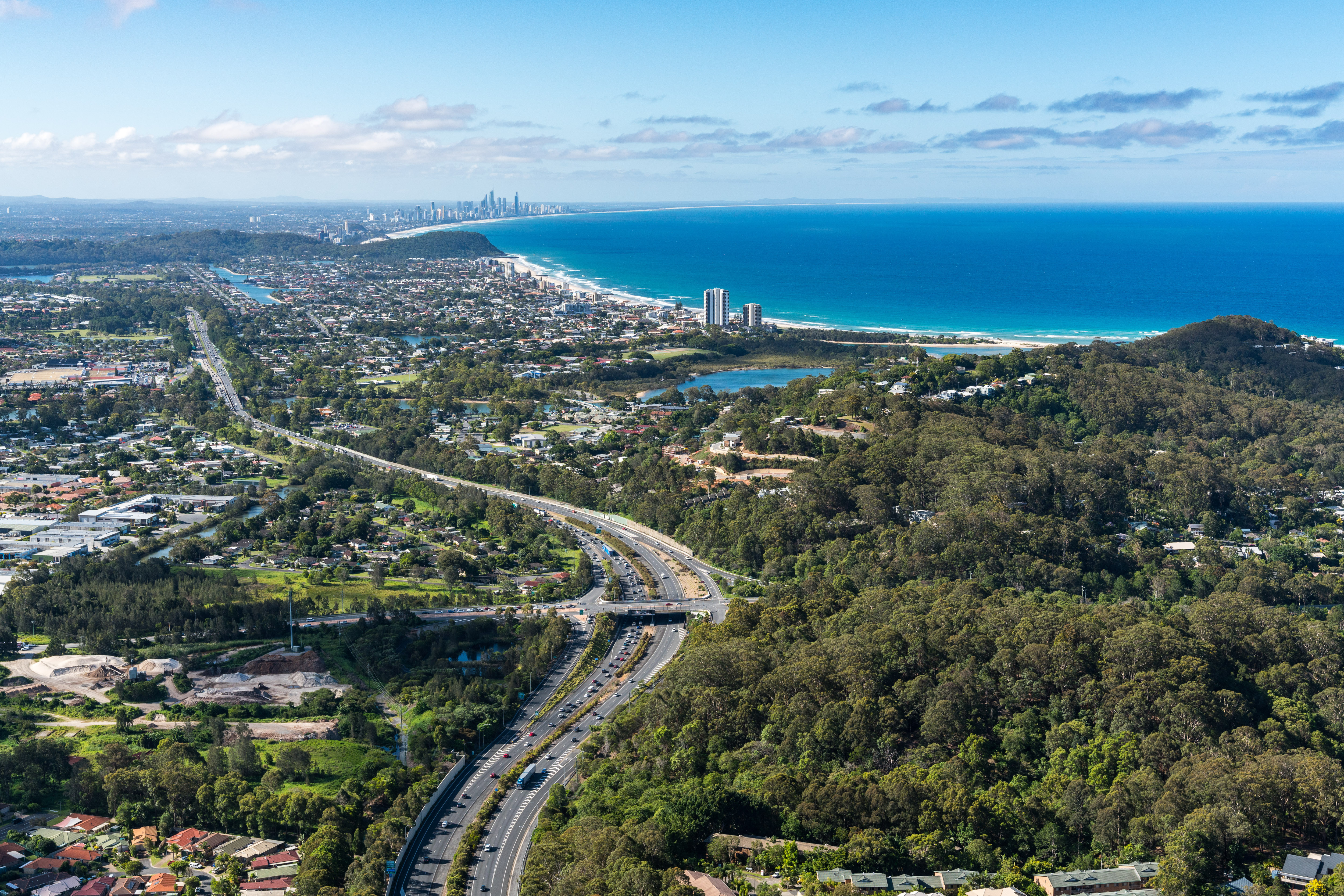 Aerial view of M1 at Varsity Lakes and Tugun section