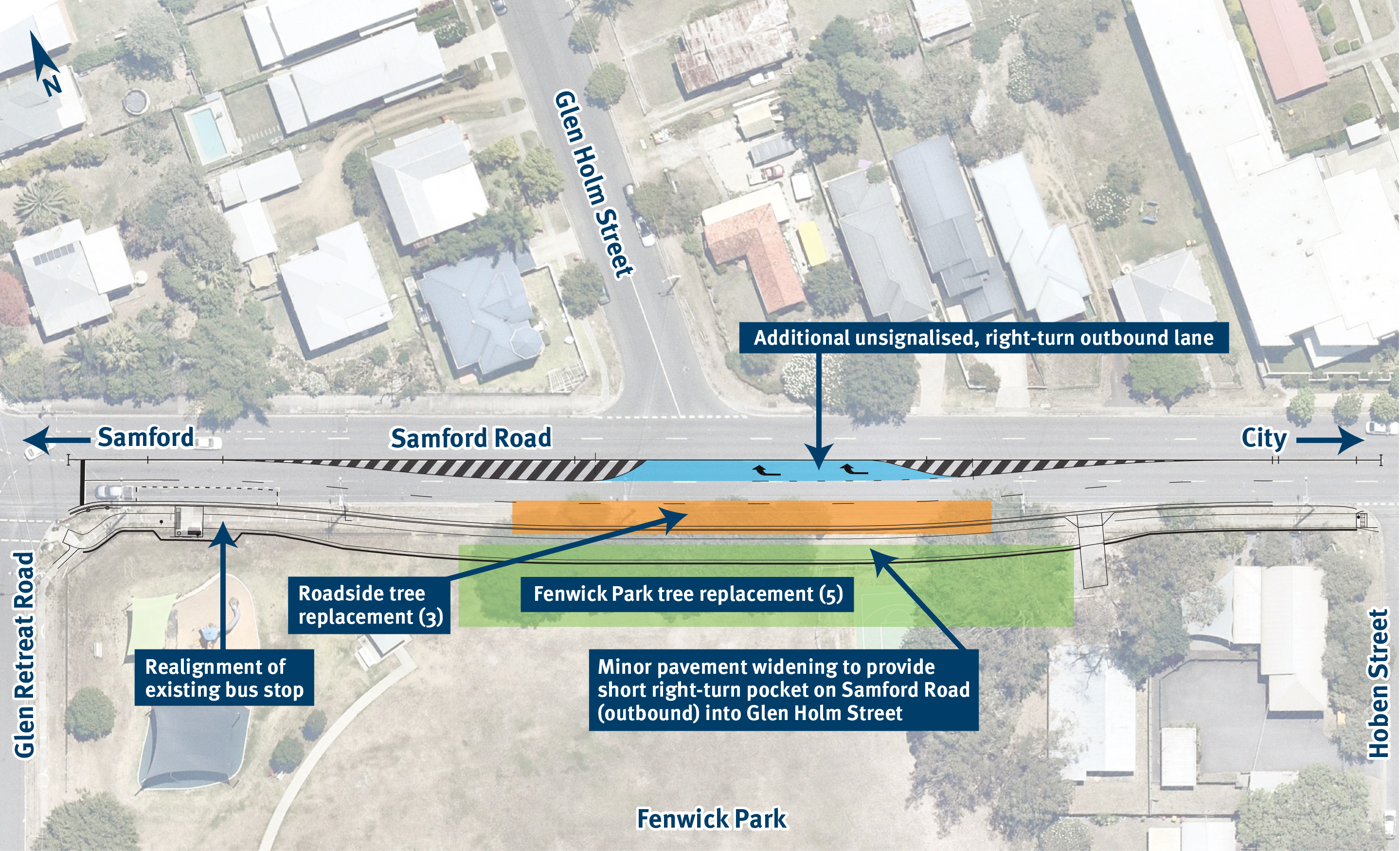 Map showing proposed changes at Glen Holm street