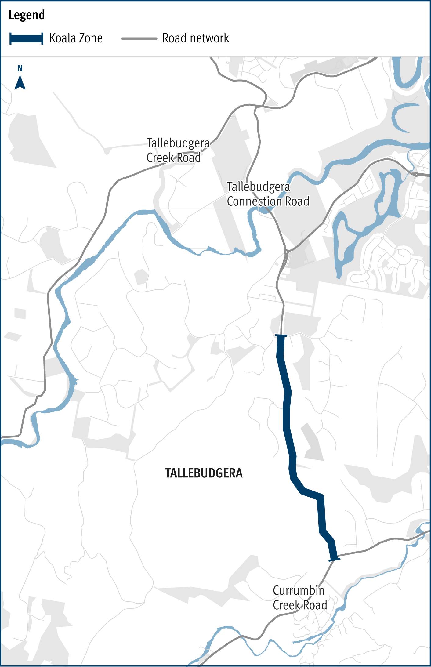 map showing the location of the Tallebudgera Connection Road Koala Zone Trial