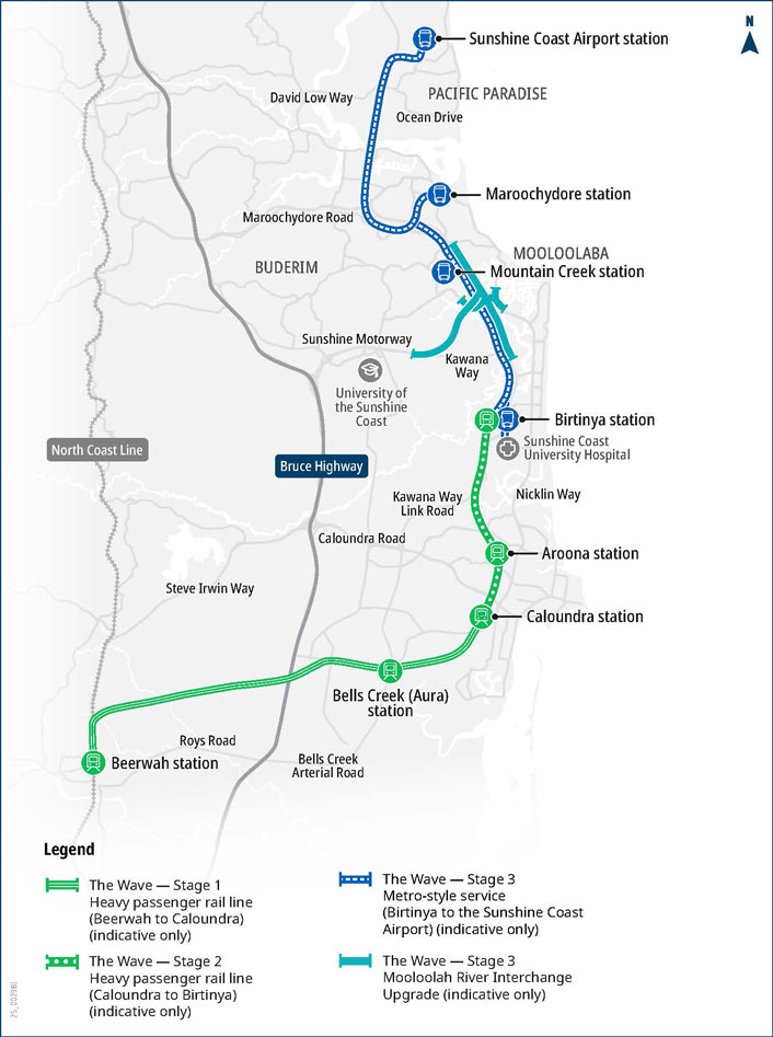 Map showing all stages of The Wave (Rail) project