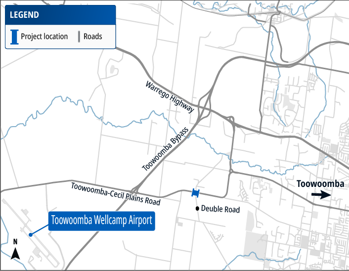Toowoomba Cecil Plains Road and Deuble Heinemann Road intersection project map.