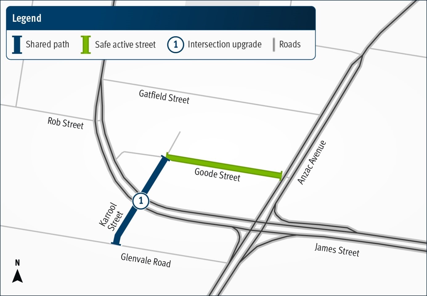 Map showing the area between Anzac Avenue and Glenvale Road where Toowoomba City cycle paths are being constructed.