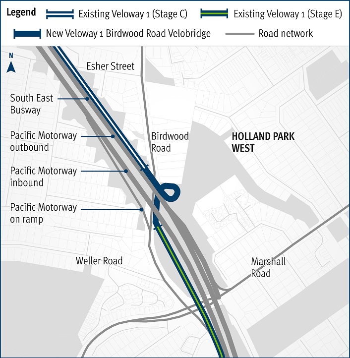 Veloway 1 Birdwood Road Velobridge project location map