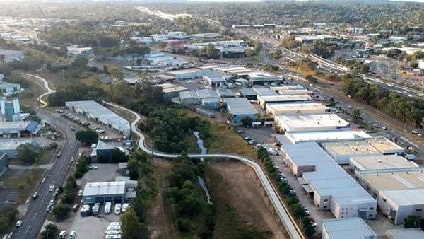 Aerial image showing the completed Slacks Creek Green Link